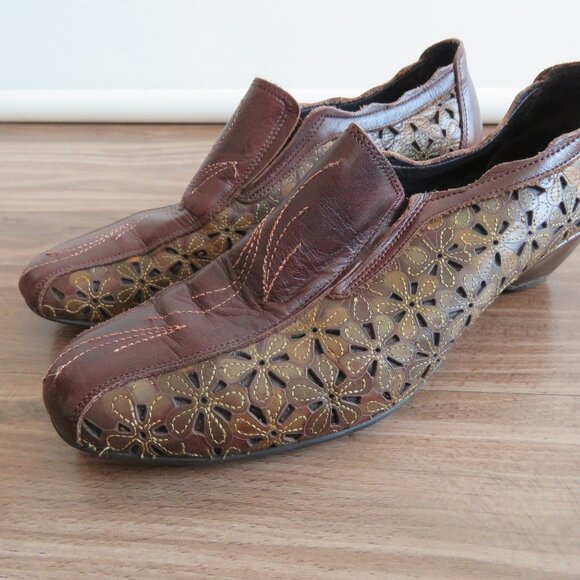 PIKOLINOS Romana Tooled Leather Floral Slip On Comfort Shoes Academia Boho Sz 8 - Picture 2 of 14